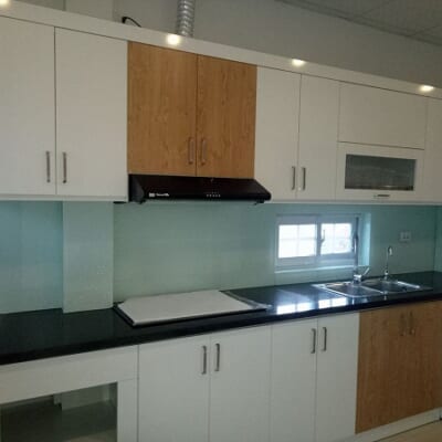 Kính Cường Lực Ốp Bếp Màu Trắng Xanh