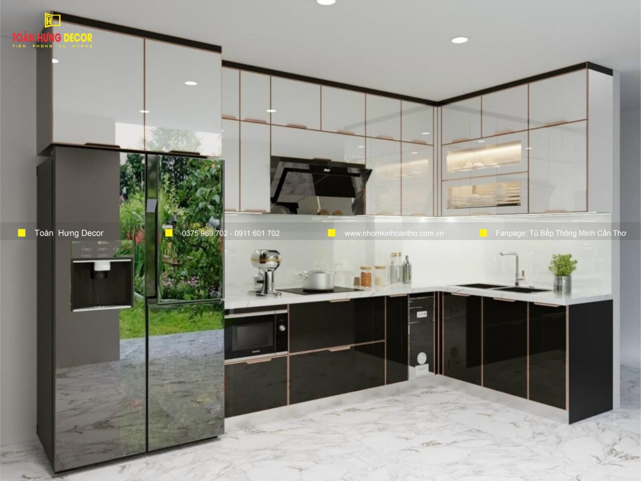Tủ bếp nhôm hợp kim cánh kính
