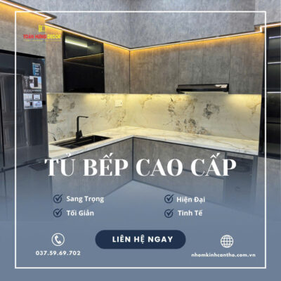 TỦ BẾP MÀU VÂN ĐÁ CAO CẤP
